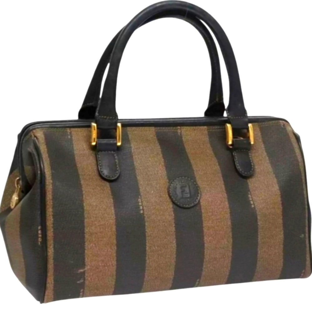 FENDI PECAN CANVAS HANDBAG BROWN/BLACK - Picture 1 of 16